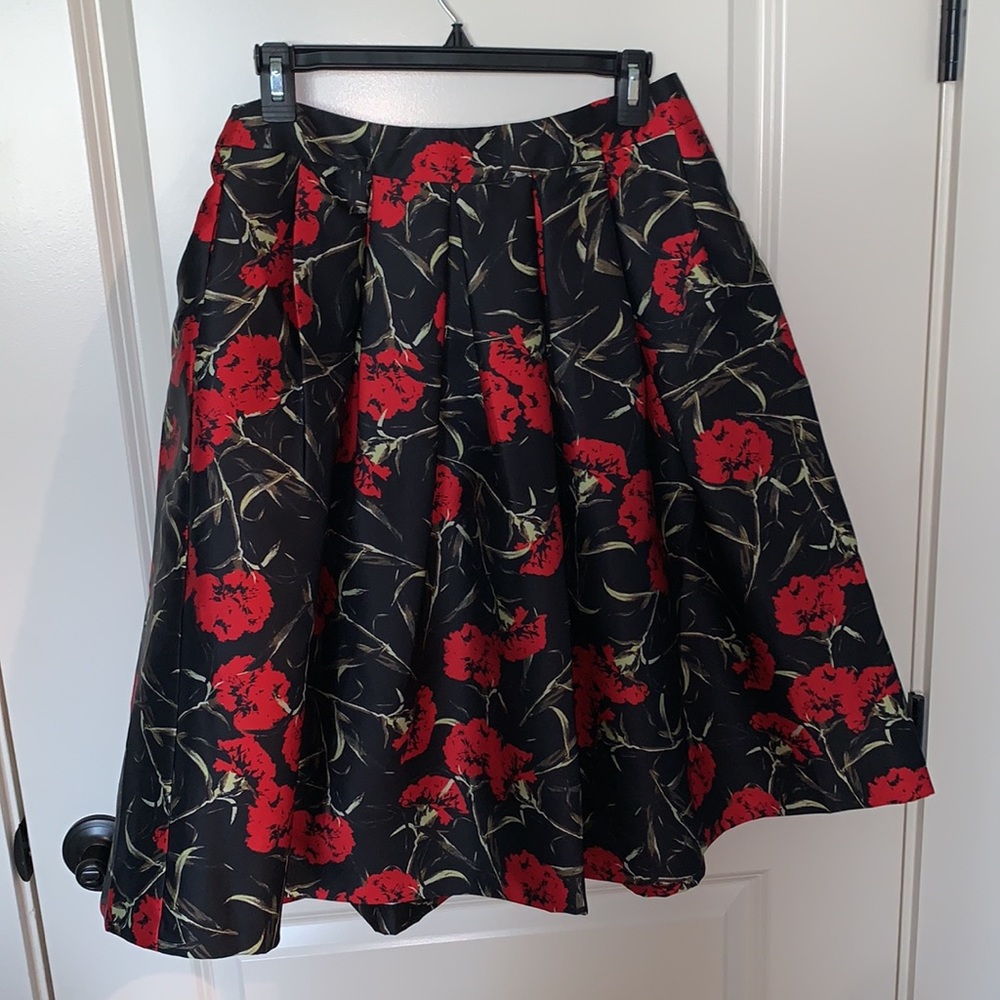 Ark & Co. Red Floral Lined Satin midi skirt